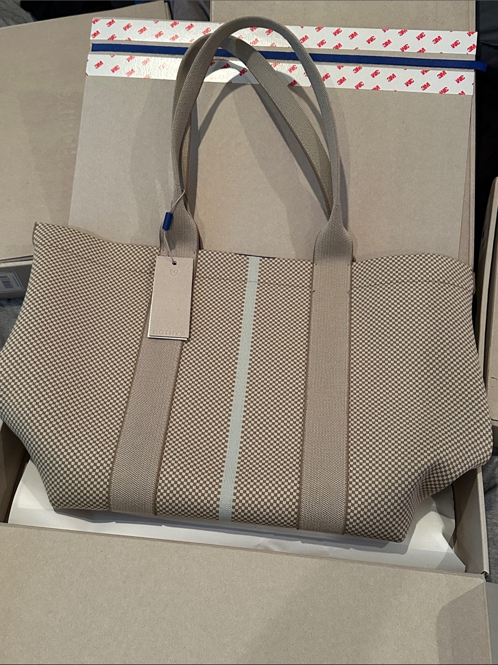 Rothy’s The Essential Tote in Coastal Mini Check NWT